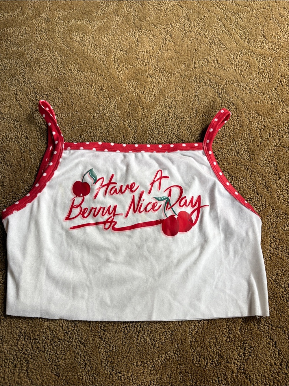 Blackbough Have A Berry Nice Day White Crop Tank with Red Polka Dot Trim